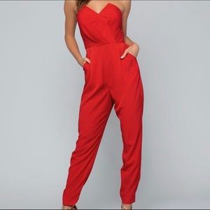 Bebe Red Natalie Strapless Jumpsuit